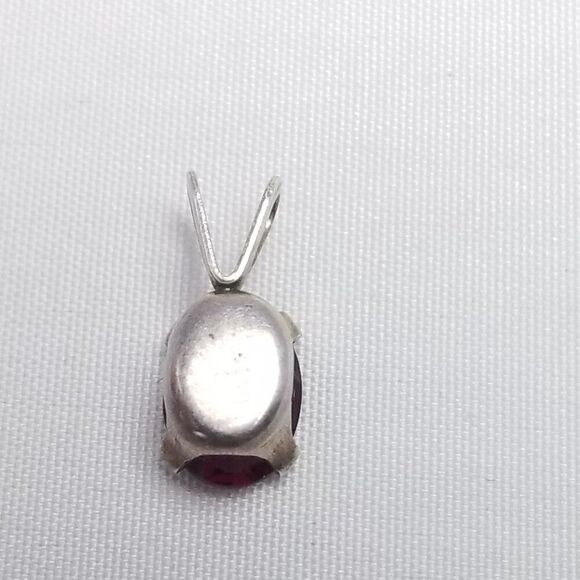 Vintage Sterling Silver Dark Pink Oval Rhinestone Pendant Charm, Small Estate - Picture 3 of 7